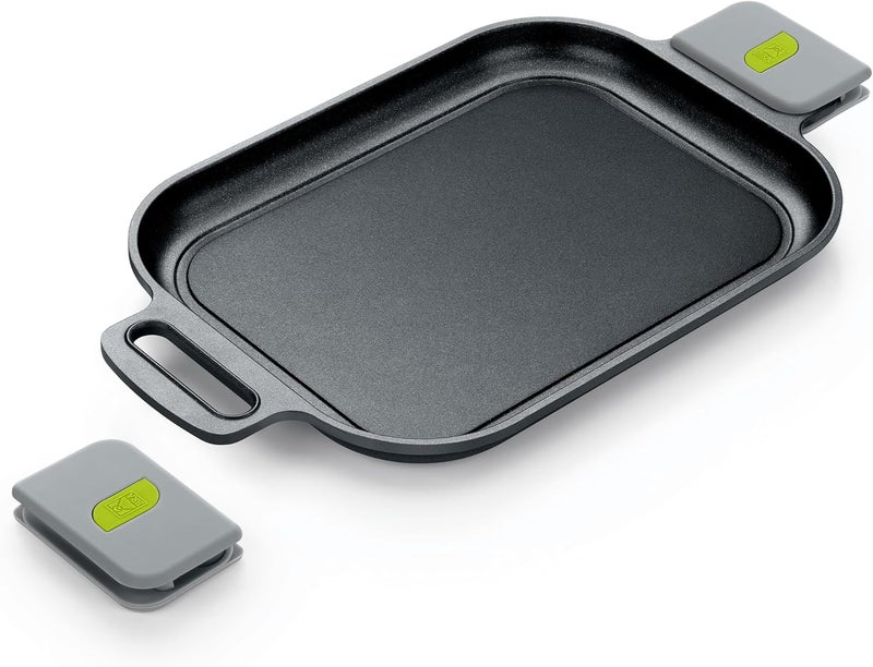 BRA COOKWARE Life Ceramic Nonstick Grill | 12.6 x 9.4 Inch Recycled Cast Aluminum Smooth Plate | Ceramic Non-Stick | Ceramic Non-Stick Coating | PFOA Free | All Cooktops| Removable Handles - Image 1